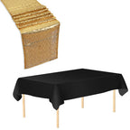 Plastic Table Cloth And Champagne Sequin Table Runner Set - 2pcs