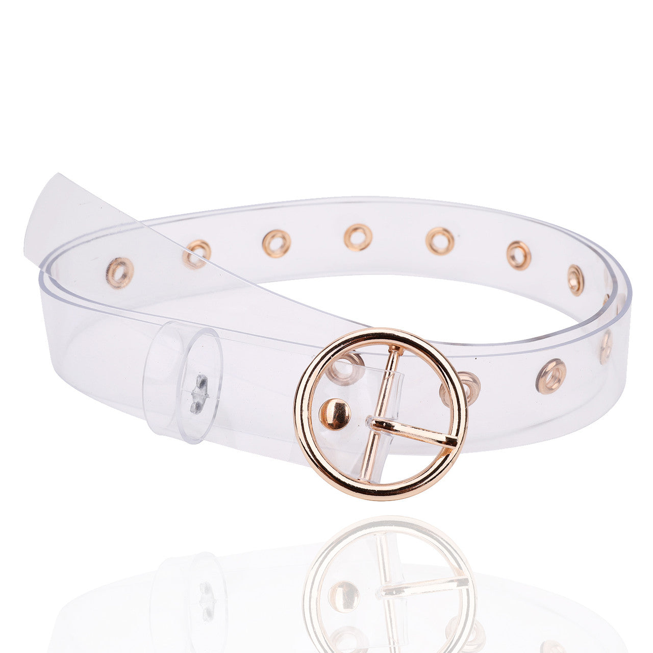 Wide Clear Belt with Round Gold Buckle
