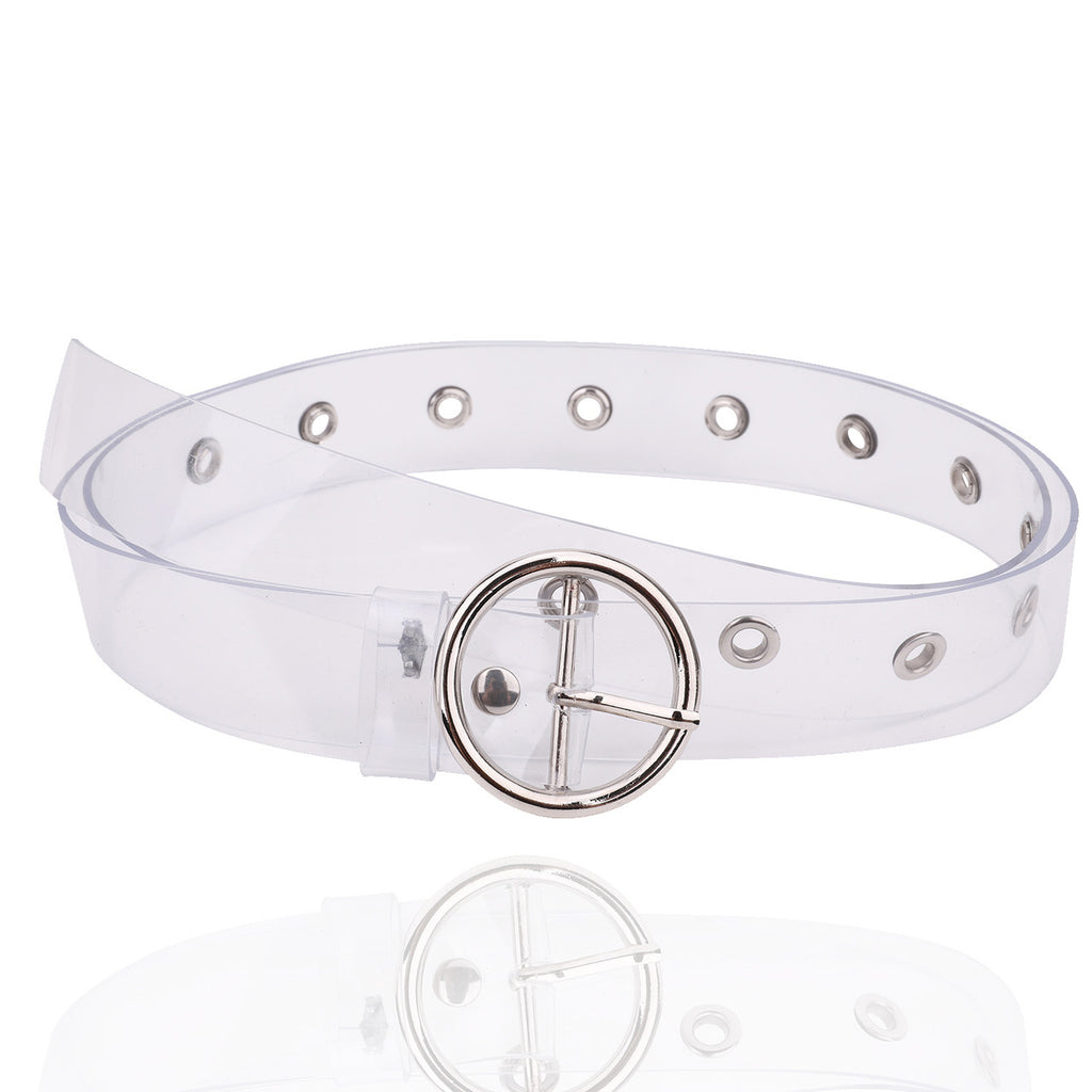 Wide Clear Belt with Round Silver Buckle