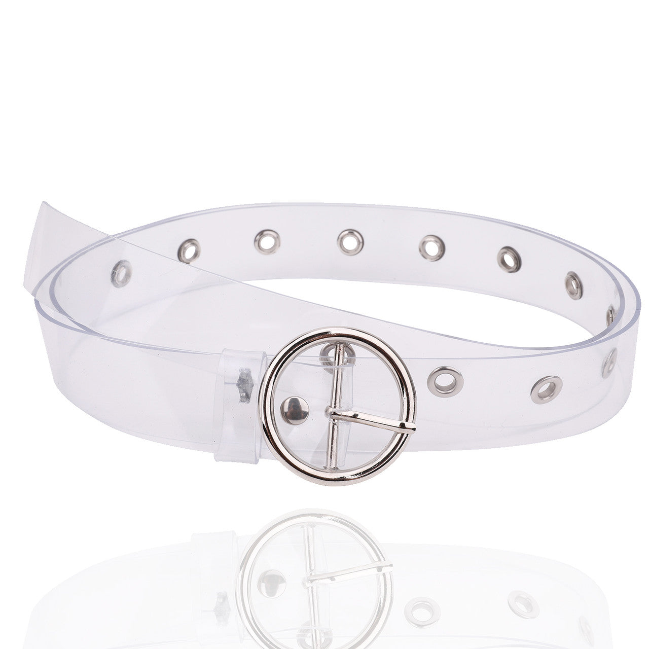 Wide Clear Belt with Round Silver Buckle