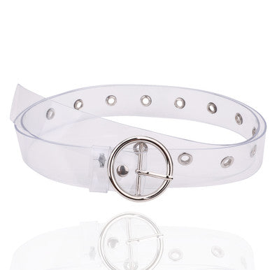 Wide Clear Belt with Round Silver Buckle