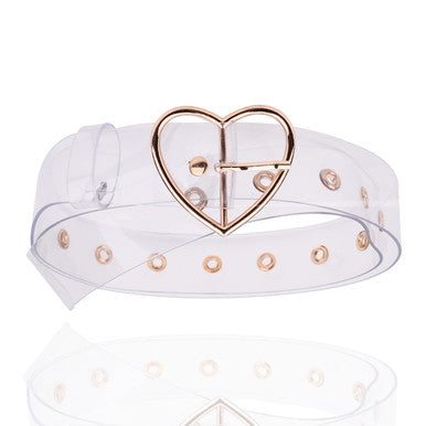 Wide Clear Belt with Gold Heart Buckle