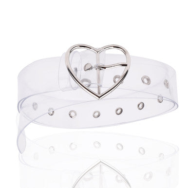 Wide Clear Belt with Silver Heart Buckle
