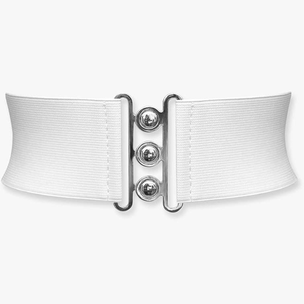 Elasticated Hooks Belt (Silver Buckle) - White