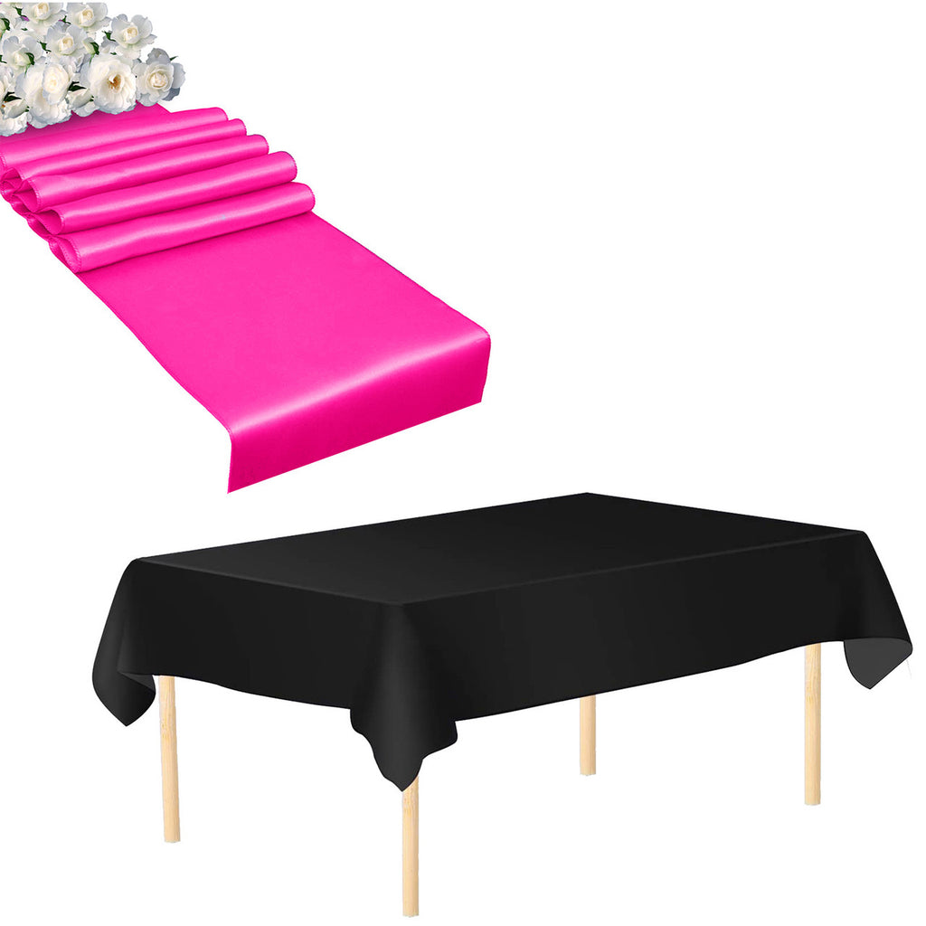 Plastic Table Cloth And Fuchsia Runner Set - 2Pcs