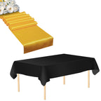 Plastic Table Cloth And Gold Satin Runner Set - 2Pcs