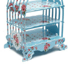3-Tier Vintage-Style Birdcage-Themed Cardboard Cupcake Stand - Blue
