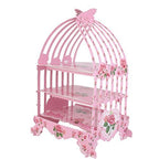 3-Tier Vintage-Style Birdcage-Themed Cardboard Cupcake Stand - Pink