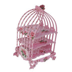 3-Tier Vintage-Style Birdcage-Themed Cardboard Cupcake Stand - Pink