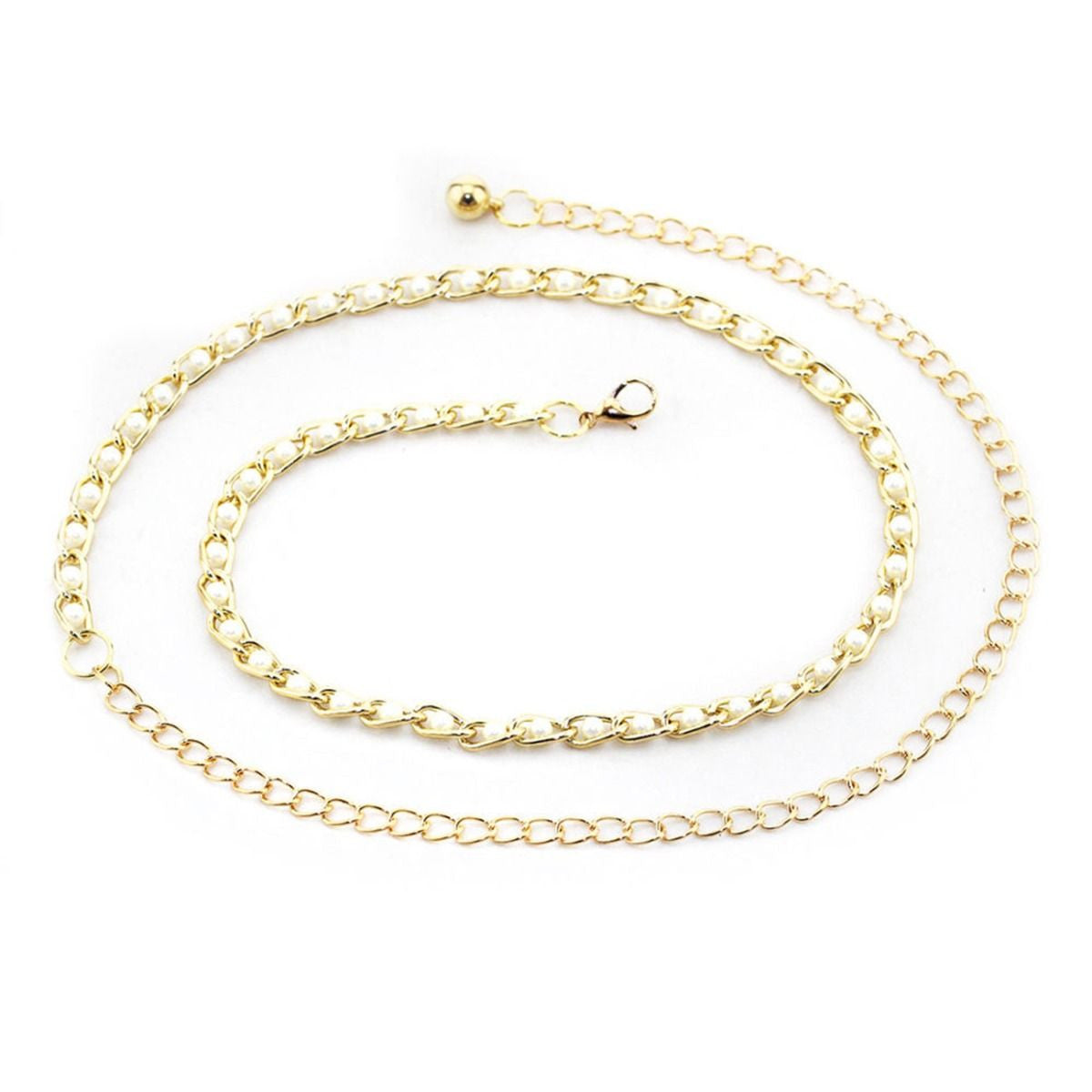 Metal Chain Belt with Pearl Beads - Gold