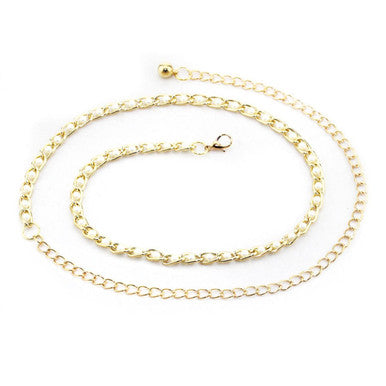 Metal Chain Belt with Pearl Beads - Gold