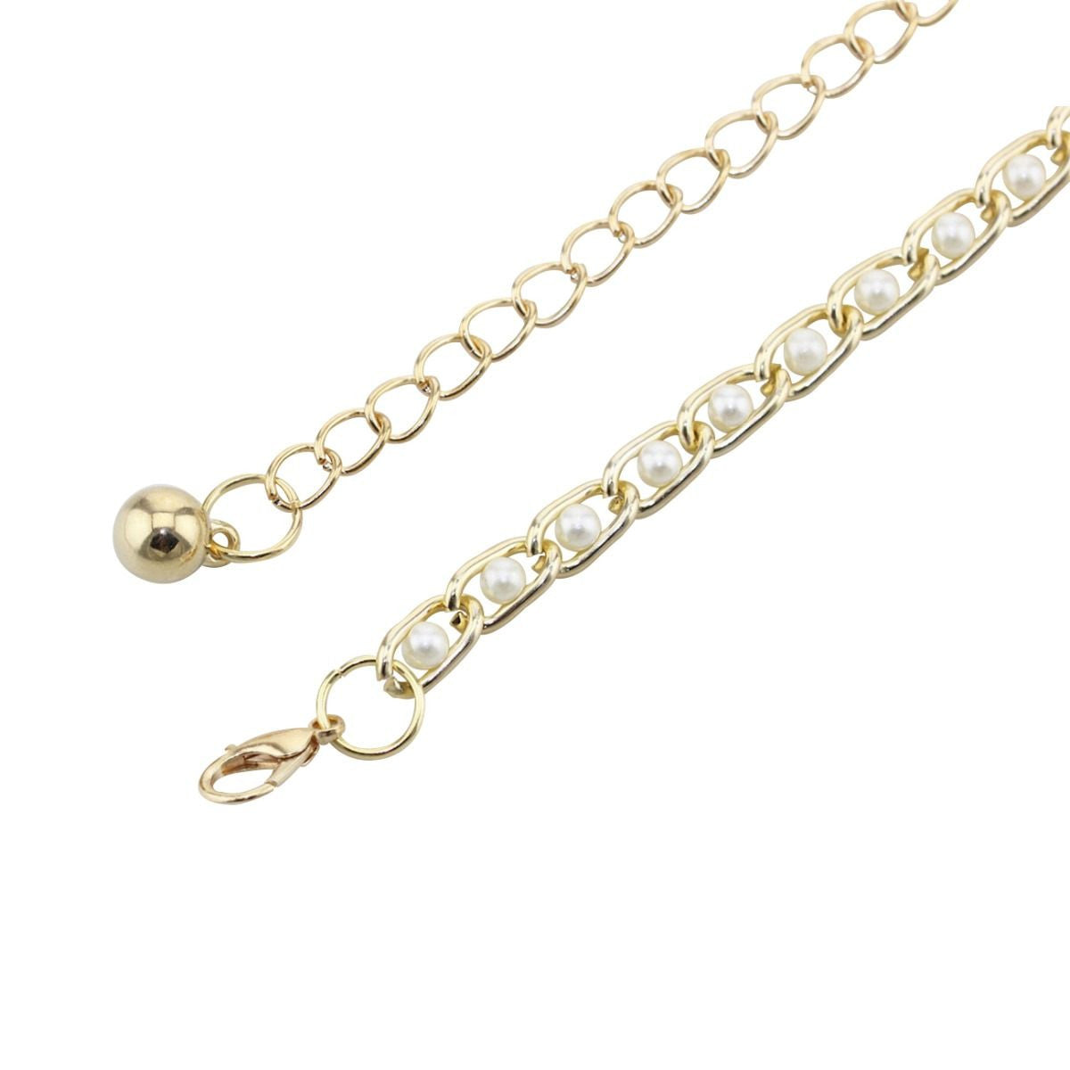 Metal Chain Belt with Pearl Beads - Gold