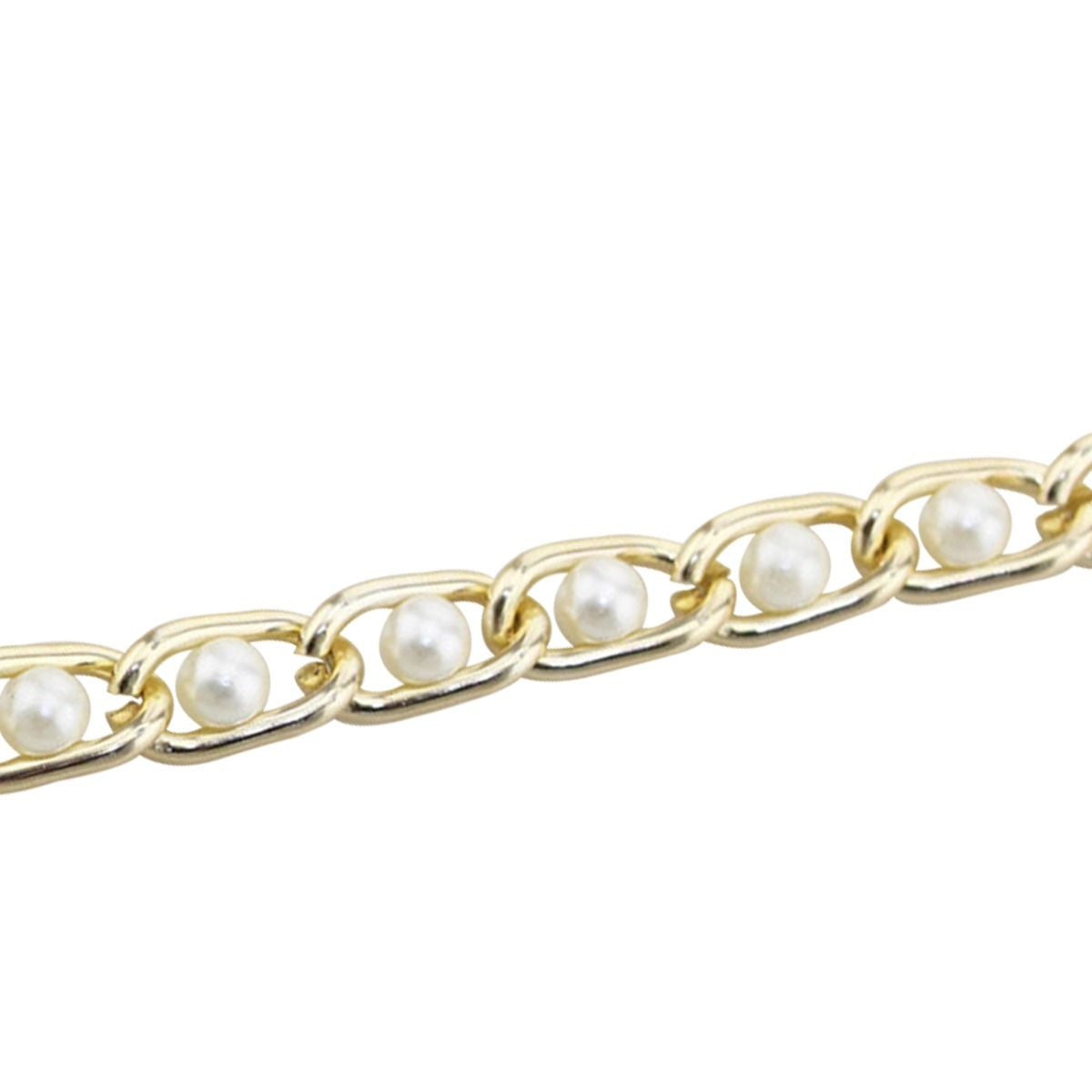 Metal Chain Belt with Pearl Beads - Gold