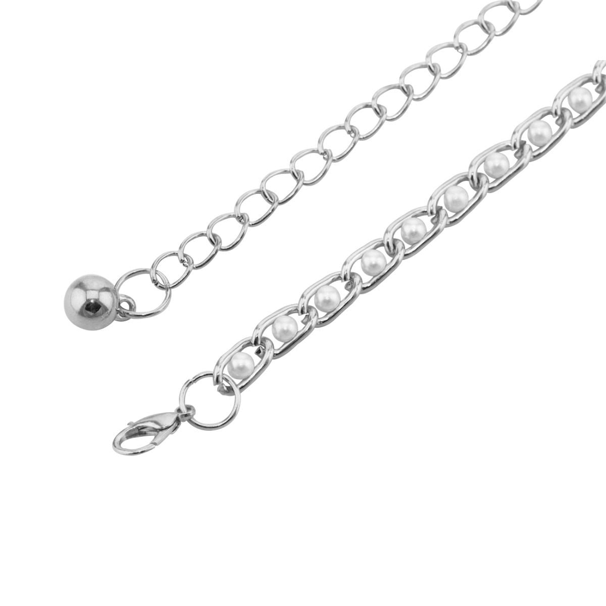 Metal Chain Belt with Pearl Beads - Silver