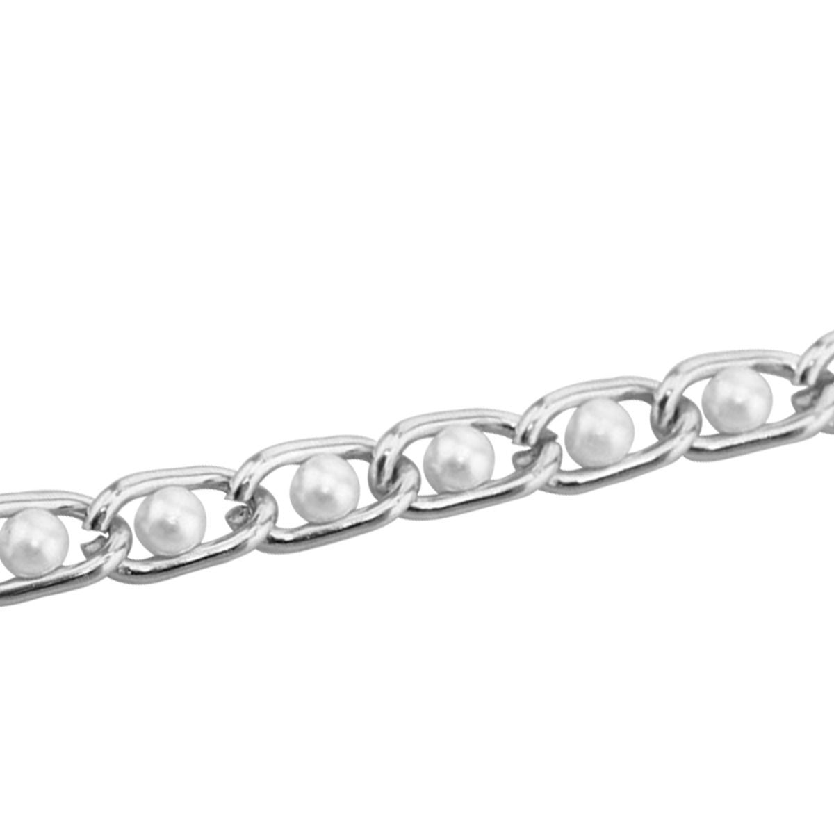 Metal Chain Belt with Pearl Beads - Silver