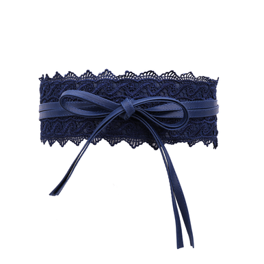 4"/10cm x 250cm Wide Waist Crochet Floral Lace Belt - Navy