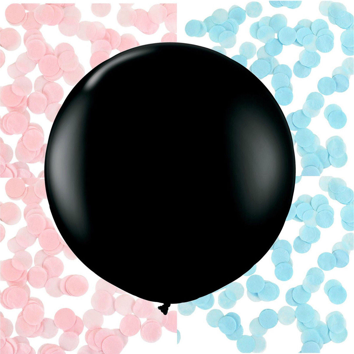 Gender Reveal Black Balloon with Pink/Blue Confetti