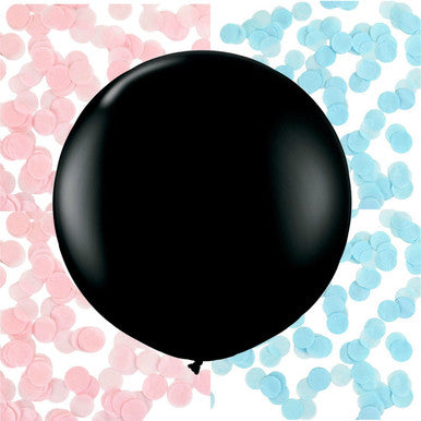 Gender Reveal Black Balloon with Pink/Blue Confetti