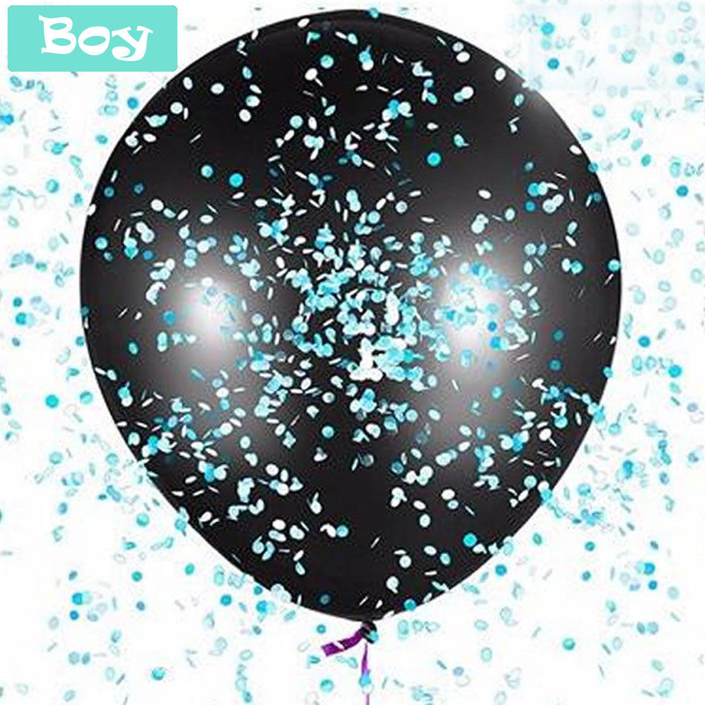 Gender Reveal Black Balloon with Pink/Blue Confetti