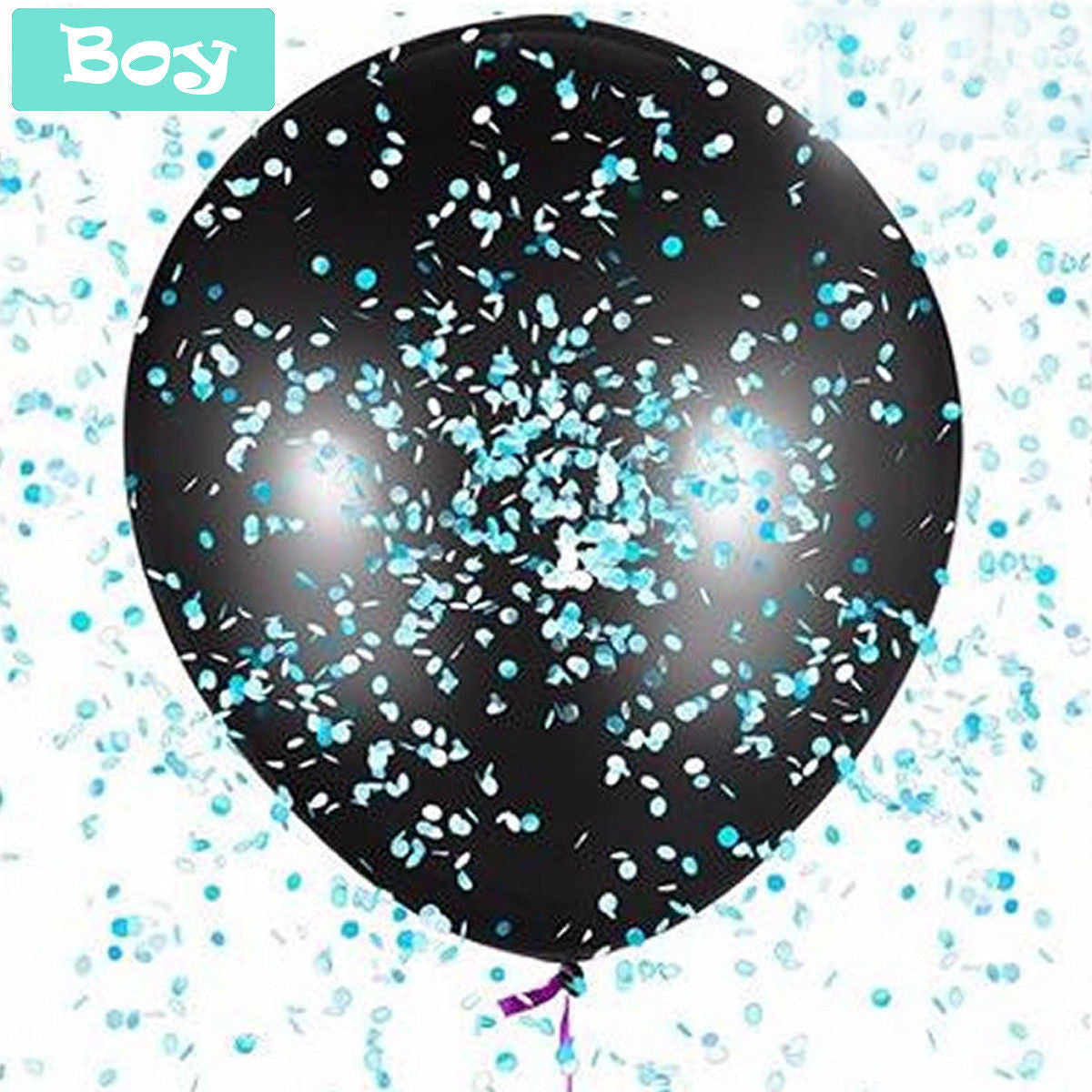 Gender Reveal Black Balloon with Pink/Blue Confetti
