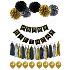Black & Gold Balloons, Pom-Poms, Bunting & Tassels Birthday Set