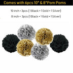 Black & Gold Balloons, Pom-Poms, Bunting & Tassels Birthday Set