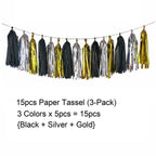 Black & Gold Balloons, Pom-Poms, Bunting & Tassels Birthday Set