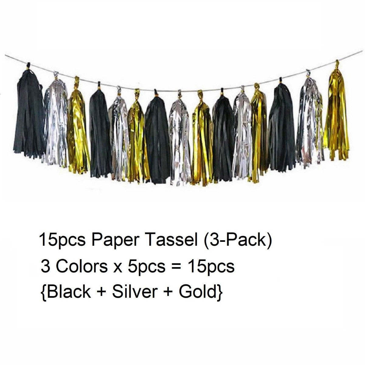 Black & Gold Balloons, Pom-Poms, Bunting & Tassels Birthday Set