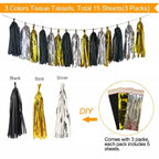 Black & Gold Balloons, Pom-Poms, Bunting & Tassels Birthday Set