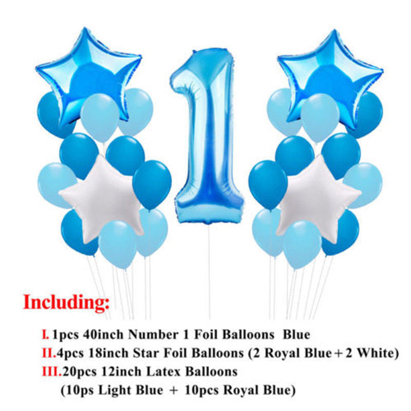 25pc 1st Birthday Foil & Latex Balloons Set - Blue