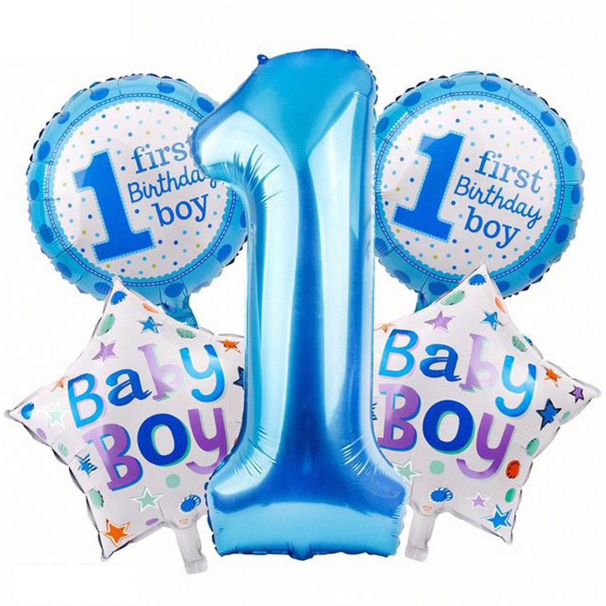 5pc Happy 1st Birthday Foil Balloons - Boy