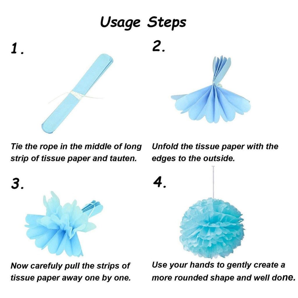 Blue & White Pom-Poms and Tassels Decorations