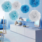 Blue & White Pom-Poms and Tassels Decorations