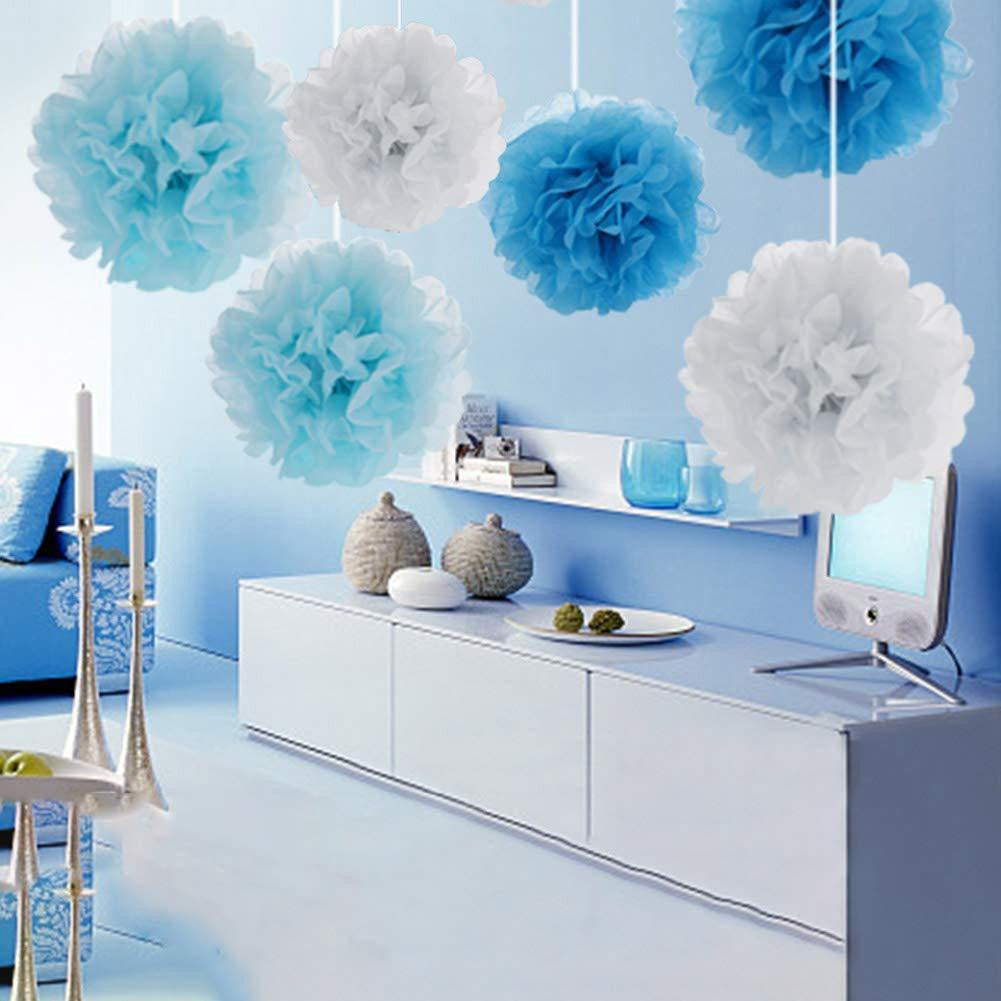 Blue & White Pom-Poms and Tassels Decorations