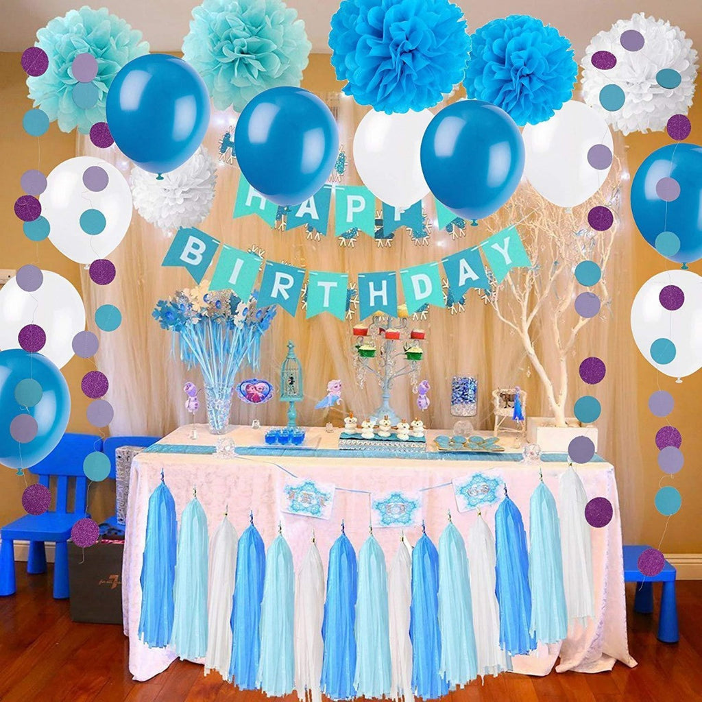Blue & White Pom-Poms and Tassels Decorations