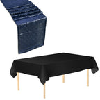 Plastic Table Cloth And Navy Sequin Table Runner Set - 2pcs