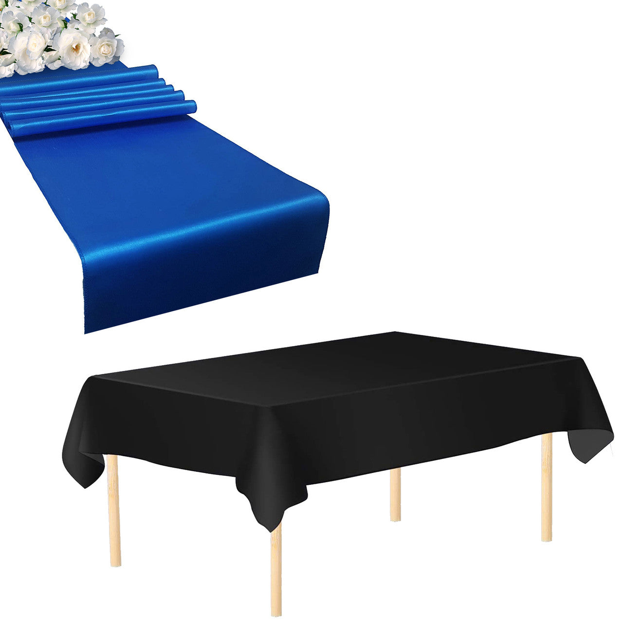 Plastic Table Cloth And Royal Blue Runner Set -  2Pcs