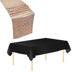Plastic Table Cloth And Rose Gold Sequin Table Runner Set - 2pcs