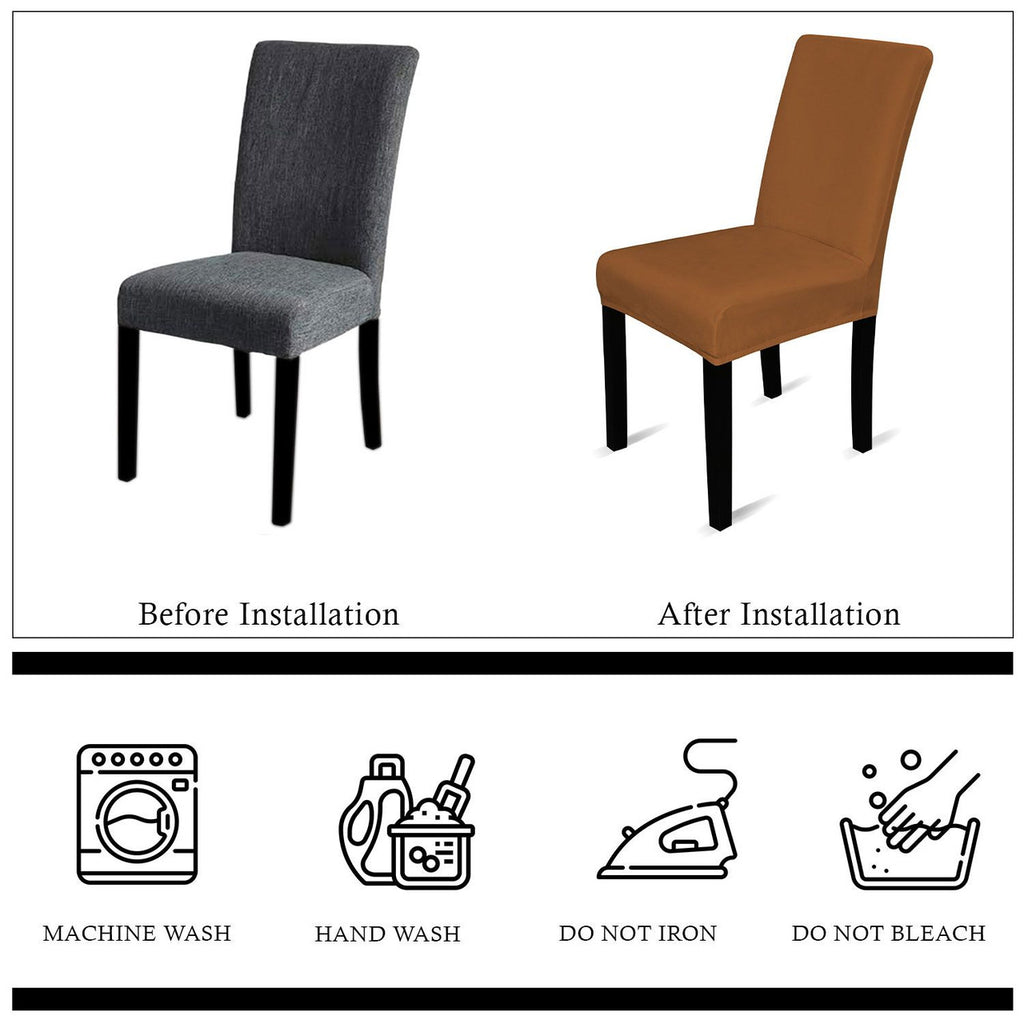 Short Velvet-Touch Spandex Chair Cover - Brown Tan