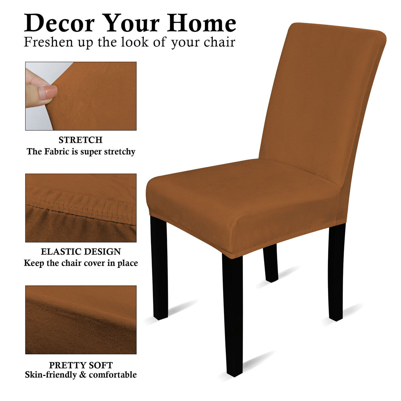 Short Velvet-Touch Spandex Chair Cover - Brown Tan
