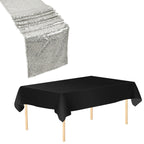 Plastic Table Cloth And Silver Sequin Table Runner Set - 2pcs