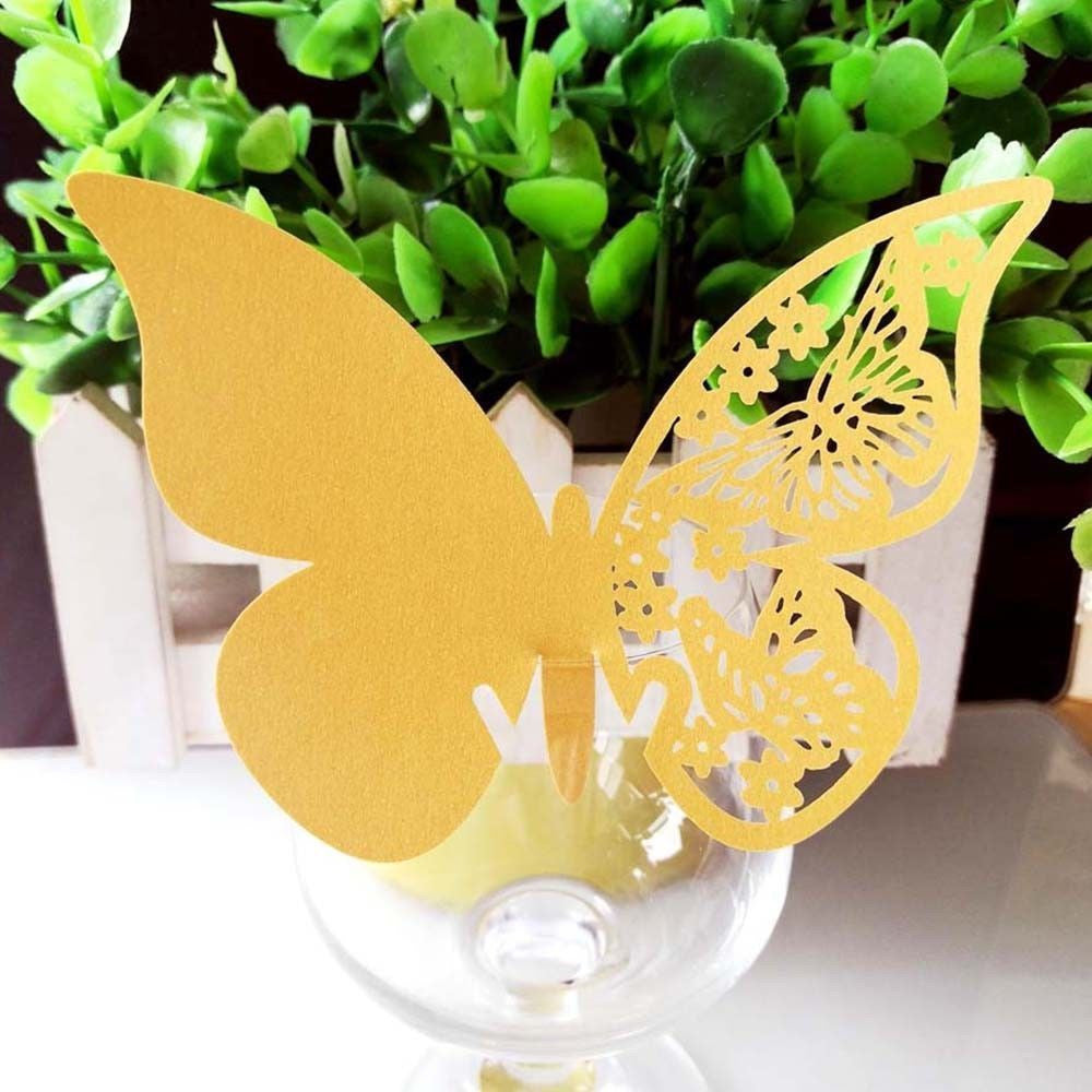 50x Laser Cut Butterfly Place Cards (67mm x 107mm) - Gold
