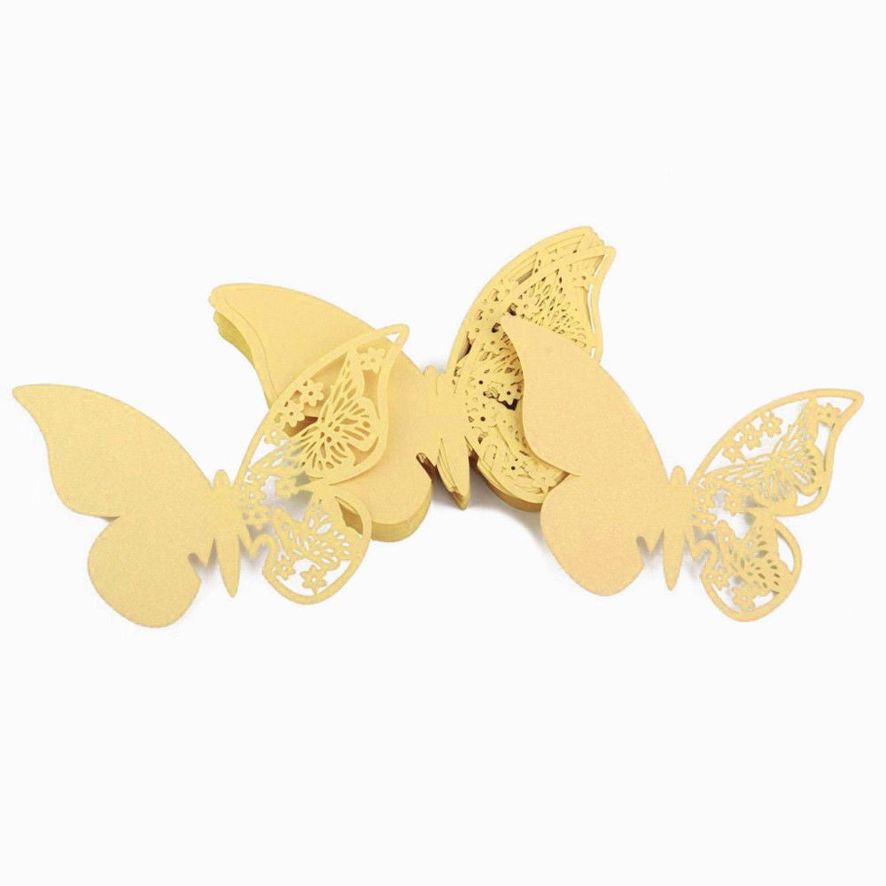 50x Laser Cut Butterfly Place Cards (67mm x 107mm) - Gold