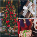 Christmas Coloured Satin Ribbons, 3 x 25m Rolls - Red, Green & White