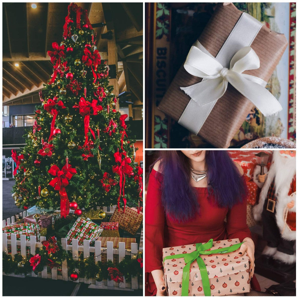 Christmas Coloured Satin Ribbons, 3 x 25m Rolls - Red, Green & White