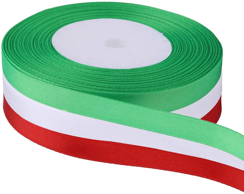 Christmas Coloured Satin Ribbons, 3 x 25m Rolls - Red, Green & White