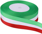Christmas Coloured Satin Ribbons, 3 x 25m Rolls - Red, Green & White