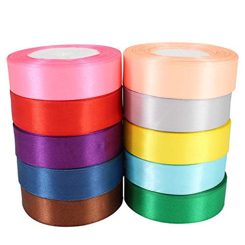 25mm Double Sided Satin Ribbon Bundles, 10 x 25m Rolls - Mixed Colours
