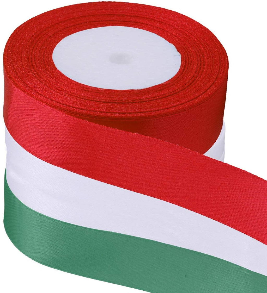Christmas Coloured Satin Ribbons, 3 x 25m Rolls - Red, Green & White