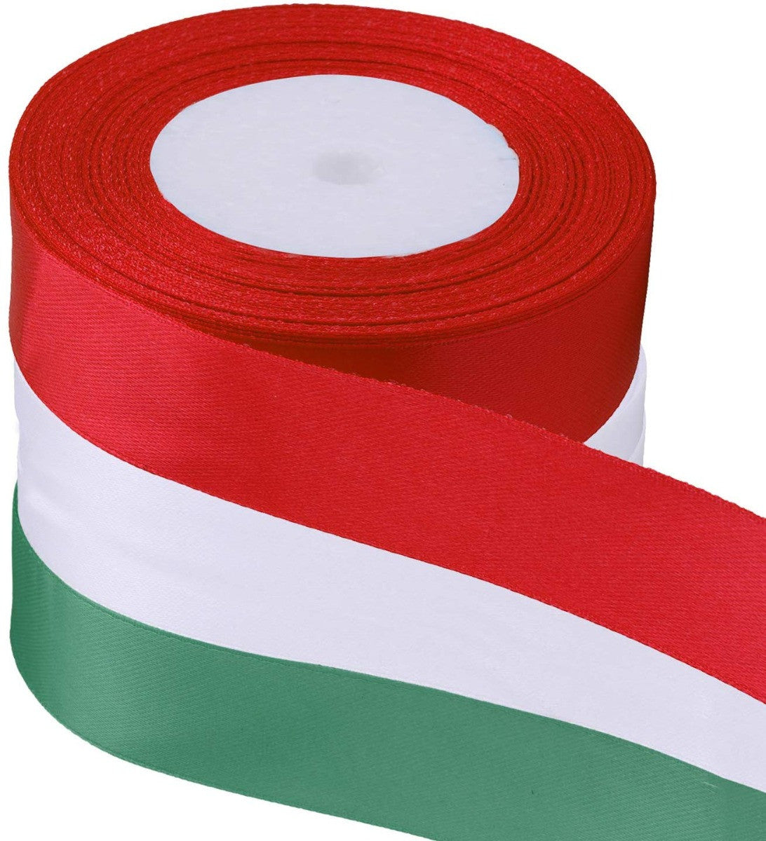 Christmas Coloured Satin Ribbons, 3 x 25m Rolls - Red, Green & White
